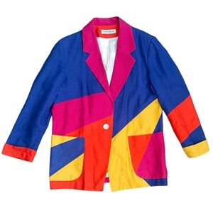 Donnybrook Vintage Blazer Linen Jacket Oversized Colorblock L Large XL 1X